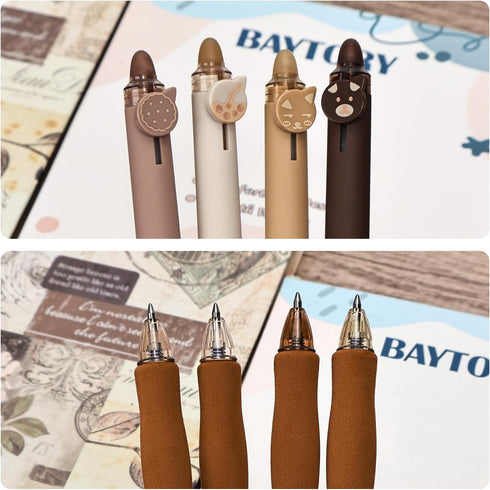 BAYTORY 8Pcs Cute Retractable Erasable Gel Pens, Blue and Black Ink, Smooth Writing for Note Taking