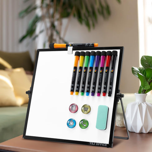 Small Magnetic Dry Erase Whiteboard, Mini Desktop Portable Easel Board for Office, School, Home 12 x 12 inches