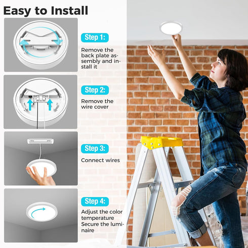 4Pack 4.7 Inch 3000K 4000K 6500K 7W 700LM Closet libtit Small LED Ceiling Lights Flush Mount, Adjustable, White Round