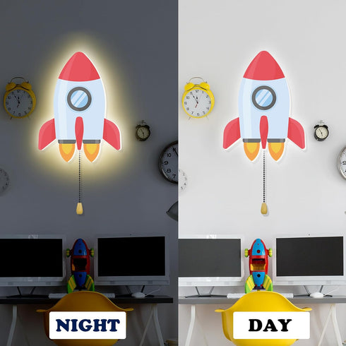 Aurelema Space Rocket Night Light Wall Lamp Sleeping Nursery Lighting Cute Floating Battery Operated Hanging Lamp