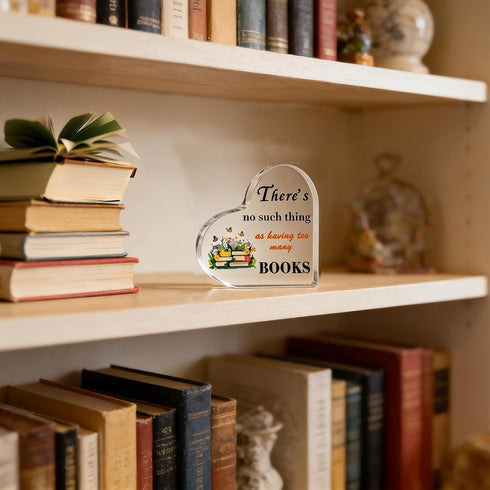 Book Lovers Gifts Bookish Acrylic Heart Paperweight, Reading Accessory & Bookshelf Decor for Readers and Women