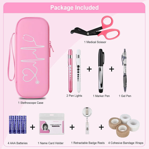 15 Sets 2 BOVKE Pcs Stethoscope Case Medical Supplies Include Stethoscope Case, Medical Scissors, Penlights