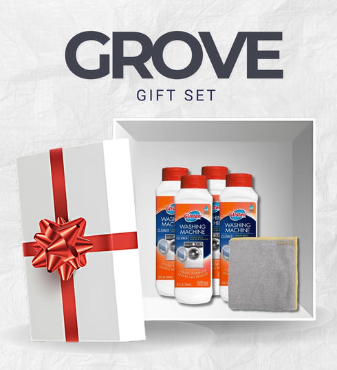 GROVE 4x 12 oz Set (5 Washing Machine Cleaner Bundle with Microfiber Cloth Cleans Residue, Odors, and Mineral Buildup