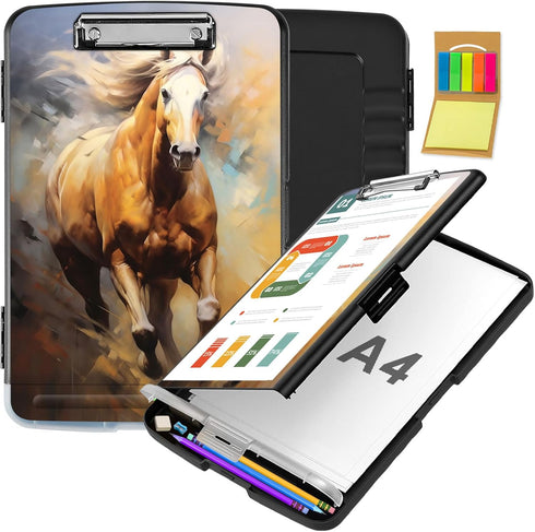 Clipboard with Storage, Nursing Clipboards Folder with Pen Holder for Teacher Nurse, Galloping Horse