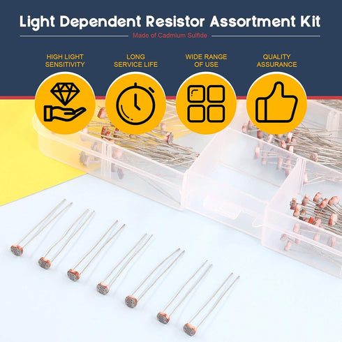 Hilitchi 210Pcs LDR 5mm Light Dependent Resistor Sensor, Photoconductive Resistance 5506, 5516, 5528, 5537