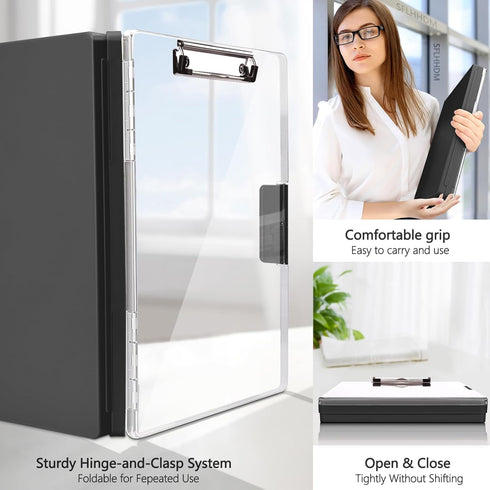 Clipboard with Storage, Heavy Duty Clip Boards 8.5x11 with 2 Storage Cases, Clear Visible Top Panel, Side Opening Clip