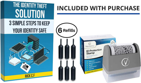 Vantamo Identity Theft Protection Roller Stamp, Wide Confidential Stamp with 6 Ink Refill, Classy Gray Security Stamp