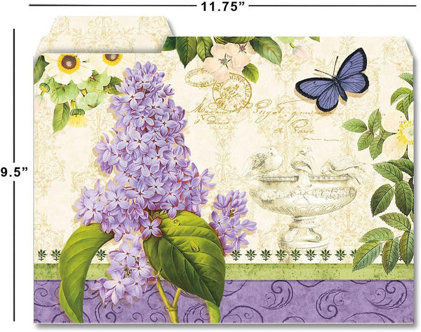 Grande Fleur File Folders, Set of 24 (6 Designs) with 1/3 Cut Staggered Tabs, Letter-Size Designed Folders