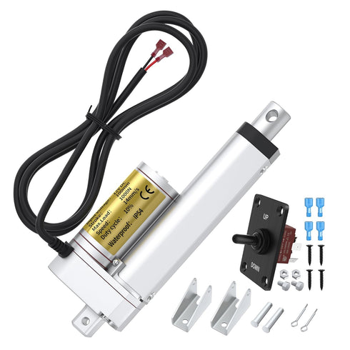 12V Linear Actuator - 4" Waterproof High Speed Actuator with 1000N/220lbs Stroke and Reverse Polarity Switch