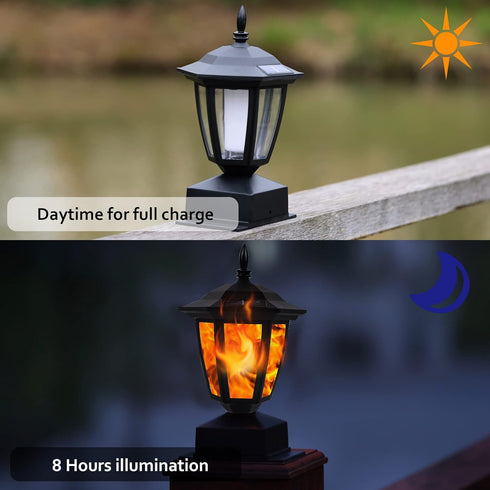 4x4, 5x5 6x6 2 Pack Dynaming Solar Flame Post Lights Outdoor, Solar Powered Lamps Fence Post Cap Lights, Flickering