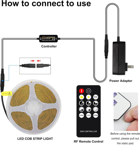 2400LEDs, 3000K Dimmable AXMOTUT COB LED Strip Light Warm White, High Bright LED Strips with RF Remote and UL Power