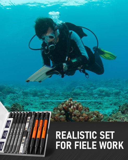 Nicpro 3 PCS 1.3 mm Orange Mechanical Pencils Set - Weatherproof Metal Barrel with 66 Lead Refill and 3 Erasers