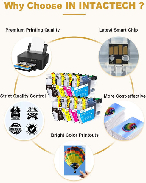 Intactech LC3017XL Ink Cartridges for Brother Printers, 8-Pack High Yield Replacement (2 Black, 2 Cyan, 2 Magenta, 2