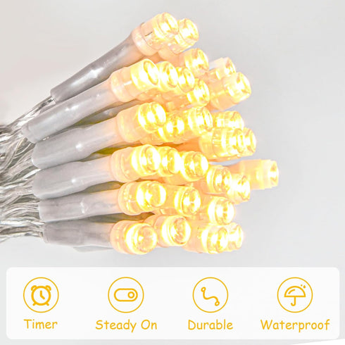 cshare 9.8ft 30 String Lights Outdoor Waterproof LED, Warm White Fairy Lights Battery Operated with Timer Clear Wire