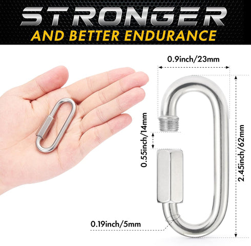 sprookber Stainless Steel Chain Quick Links - 304 Stainless Stee Chain Connector, Screw Carabiner, Chain Hooks, Set of 6 by sprookber