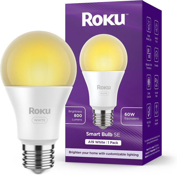 Roku Smart Light Bulbs (White, 1-Pack) - Dimmable A19 Lightbulbs with Adjustable