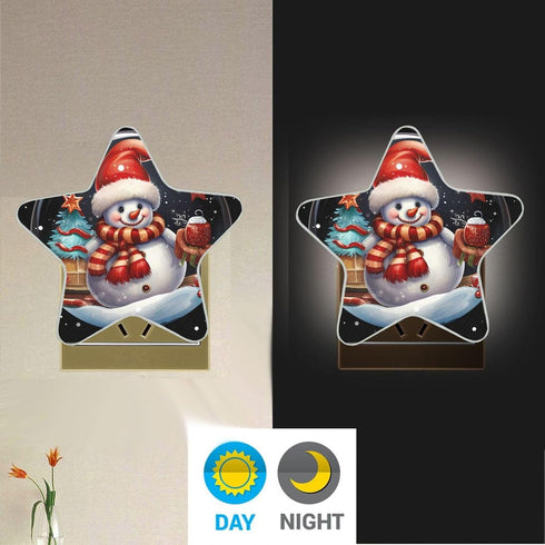 ALAZA Merry Christmas Snowman Tree Black Star Shaped LED Night Light Dusk to Dawn Sensor Plug in Night Home Decor Desk