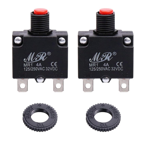 4 Amps Thermal Circuit Breakers, 125/250V AC 32V DC Push Button Manual Reset Overload Protector Circuit Breaker Switch 4A 5 Pack