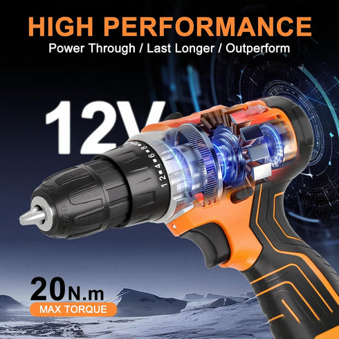 12V Set, 42pcs Accessories,2-Speed, 24+1 Cordless Electric Drill Driver Powerful Lightweight Portable Rechargeable