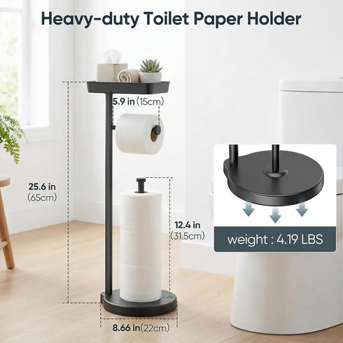 theaoo Toilet Paper Holder Stand with Shelf, Flushable Wipes Dispenser, Free Standing Toilet Tissue Roll Storage Rack