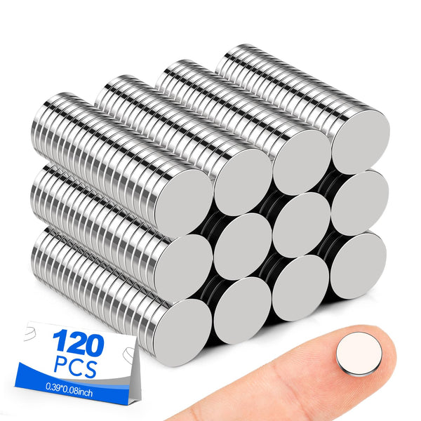 Small Magnets, 120 Pack Refrigerator Magnets 10x2mm Rare Earth Neodymium Magnets for Crafts, Whiteboard, Kitchen Cabinet