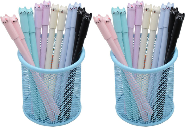 Yansanido Fluent Writing Pen, 24 Pcs 0.5 mm Black Ink Cat Shape Rolling Ball Cute Gel Ink Pen for School Supplies