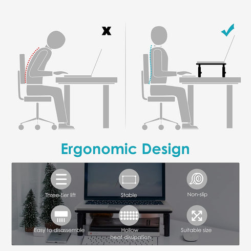 3 LOTEYIKE Monitor Riser Desktop Stand, Flat Screen TV Monitor Stand Riser, Sturdy Metal Laptop Computer Monitor Stand