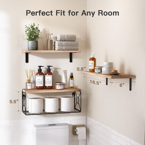 Amada Bathroom Shelves Over Toilet with Storage Basket, Floating Wall Shelf for Home Organization & Wall Decor