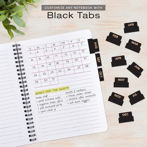 Global Printed Products Monthly Adhesive Tabs - 12 Black and 12 Colorful Tabs, Set of 24