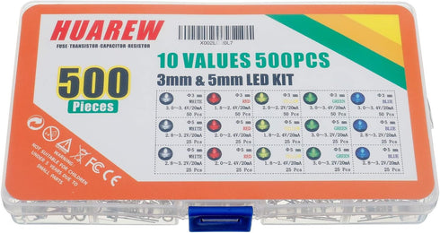 HUAREW 500 3mm 5mm Pcs Clear LED Light - & Emitting diode led kit for Science Project Experiment(Multicolor)