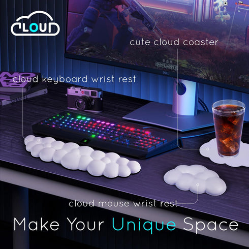 Cloud Wrist Rest for Keyboard, Ergonomic Memory Foam Arm Rest with Non-Slip Base for Typing Pain Relief