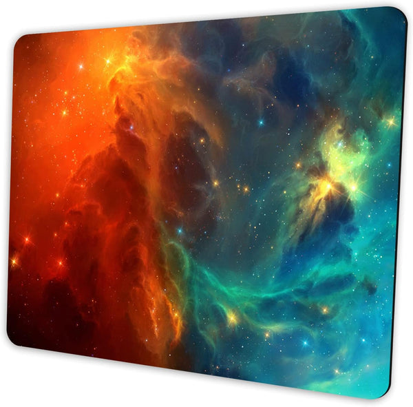Galaxy Mouse Pad, Orange and Cyan Nebula Mouse Pads for Office Computer, Non-Slip Washable Small Mouse Mat 9.5 X 7.9