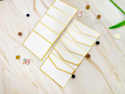 White Pearlescent Paper Envelopes, 3.5 x 5.1, with Gold Border Decoration, Luxurious for Wedding & Party Invitations