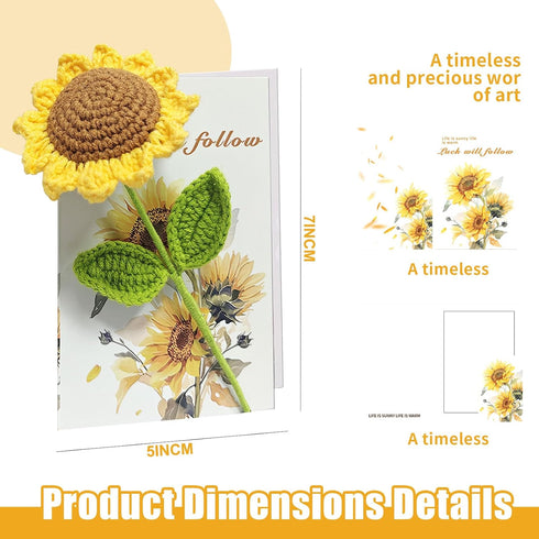 Birthday Card for Women Handmade Crochet Sunflower for Her Birthday Card for Women - with Knitted Flowers Cards