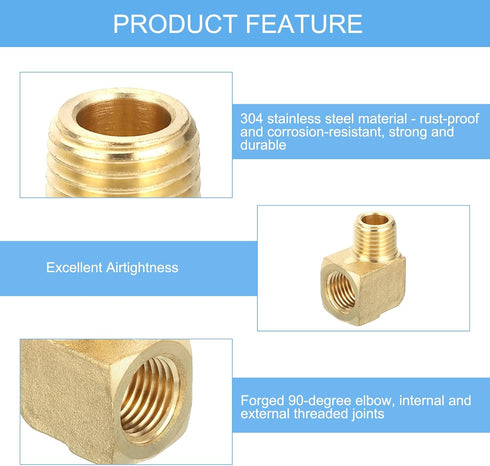 uxcell Brass Pipe Fitting 90 Degree Barstock Street Elbow, 1/4" NPT Pipe Connector for Gas, Air, Oil, 2pcs