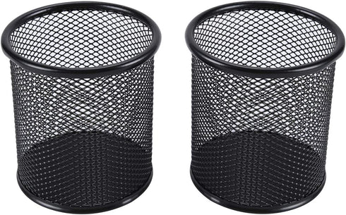 EasyPAG 2-Pack Metal Mesh Pen Holder - 3.8" Desk Organizer for Office/Home/School, Black with Non-Slip Base