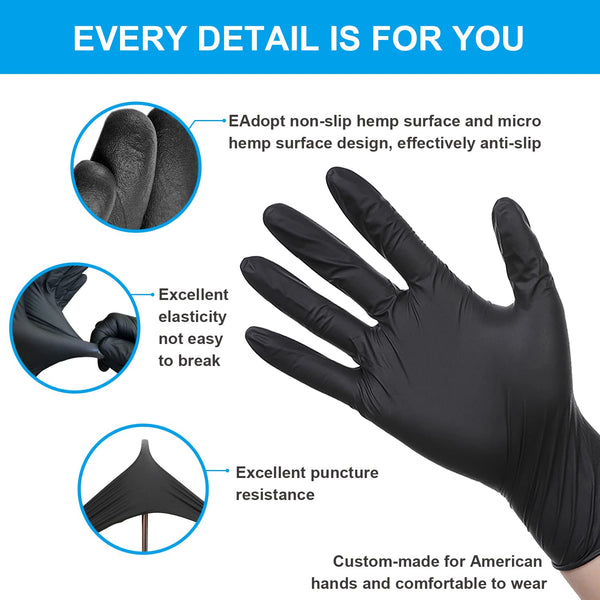 FINITEX Black Nitrile Disposable Gloves, 5mil, Powder-free, Latex-Free, 100 PCS for Medical Exam, Home Cleaning