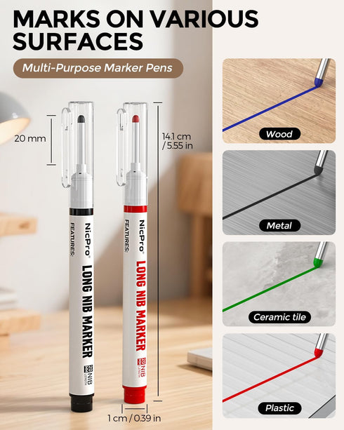 8 20mm (4 Nicpro PCS Long Nib Marker Pens, Deep Hole Marker, Quick Dry & Waterproof Construction Markers, Long Head