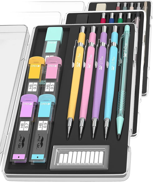 Mr. Pen Pastel Mechanical Pencil Set with Lead and Eraser Refills, 5 Sizes 0.3, 0.5, 0.7, 0.9, 2mm for Drawing and