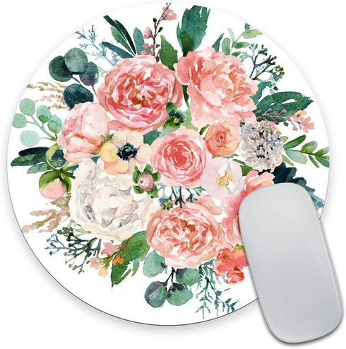 Smooffly Watercolor Floral Round Mouse Pad, Bright Pink Vivid Flowers, Non-Slip Rubber for Computers