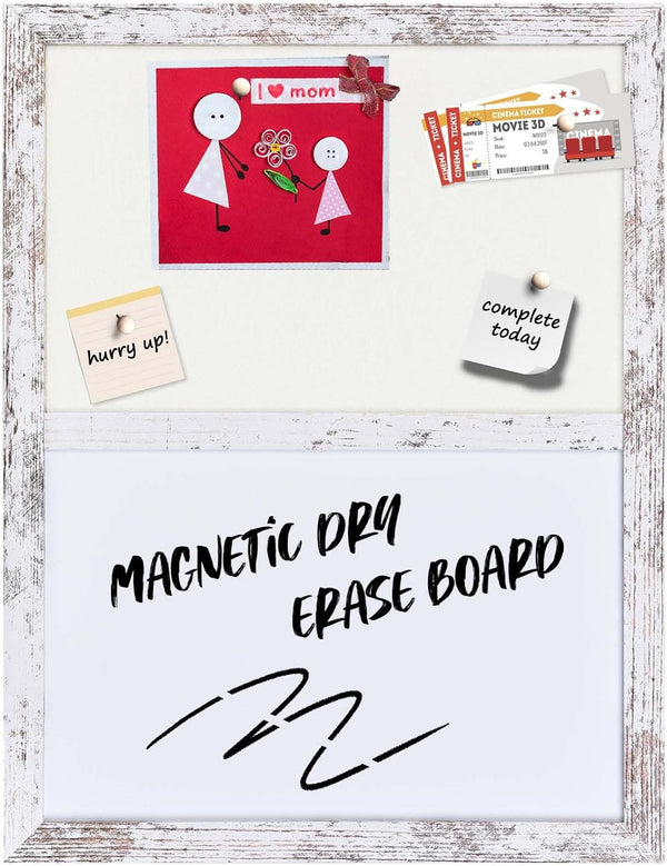 Bulletin Board Whiteboard Combo, Beige Felt Board for Office School Kitchen, White Wood Frame, 13"*17"