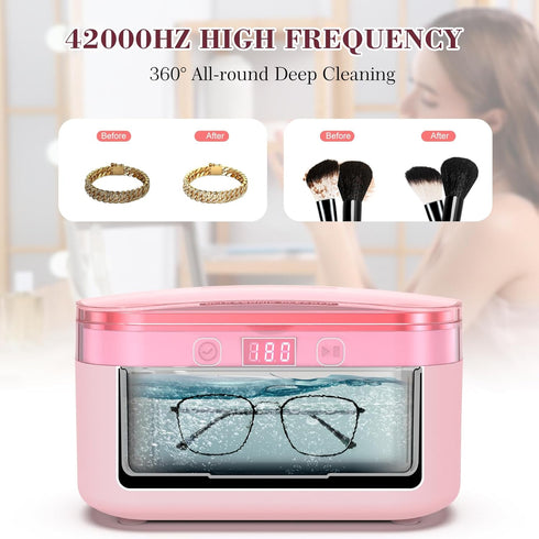LifeBasis 17 OZ Ultrasonic Jewelry Cleaner, Portable with 42kHz and 5 Cleaning Timer for Jewelry, Eyeglasses, Watches -