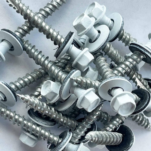 Metal Roofing Screws - #10 x 1.5” Self Tapping Hex Head with EPDM Rubber Washer for Metal to Wood, White