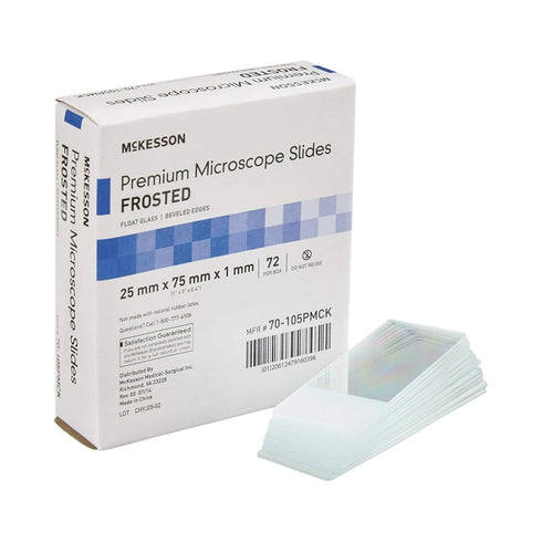 McKesson Premium Microscope Slides, Frosted Float Glass, Beveled Edges, 25 mm x 75 mm x 1 mm, 72 Count