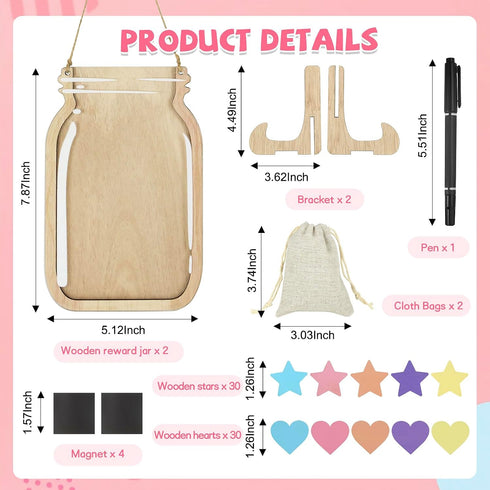 clelize 2 Pack 2) Star Reward Jar System, Magnetic Reward Jar, Star & Heart Reward Jars for Kids, Reward Chart