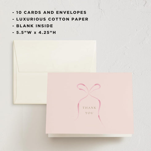 Pack, 10 10 Minted Thank You Cards Thank You Cards with Envelopes, Blank Card, Pink Bow Design, Baby Shower, New Mom