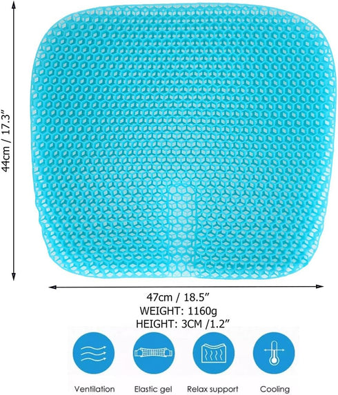 masteymoh 18.5x17.3x1.2 Inches Gel Seat Cushion for Long Sitting, Gel Cushions for Pressure Sores Relief, Cooling Gel