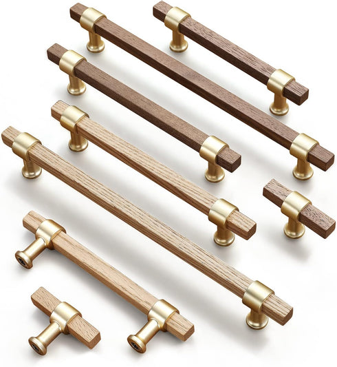 2 Pack Walnut Wooden Drawer Pulls Beech Wood Drawer Handles Wood Hardware for Cabinets Dressers Wood Cabinet knobs
