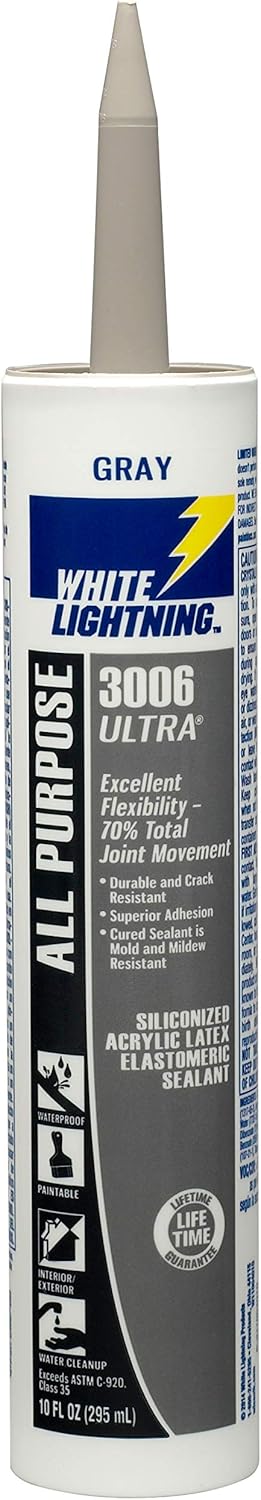 White Lightning W11004010 3006 Ultra All Purpose Elastomeric Sealant, Gray, 10 fl. oz.