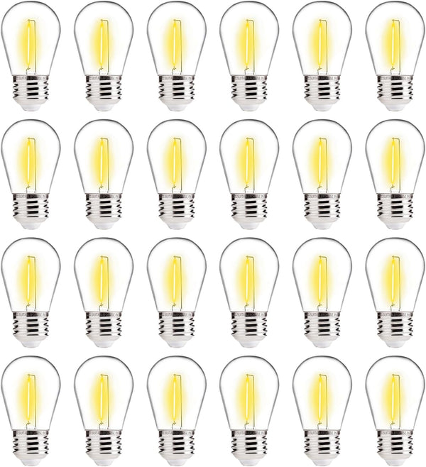 ALAMPEVER LED String Light Bulbs, E26 Outdoor Replacement, 24 Pack, 5W, 2200K Warm White, Non-Dimmable